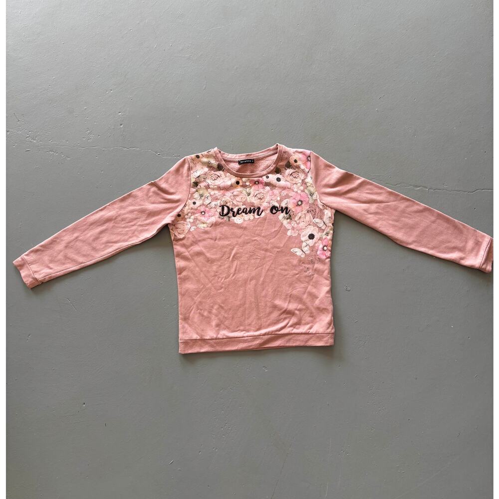 Terranova “Dream on” floral graphic long-sleeve tee — Medium, dusty pink